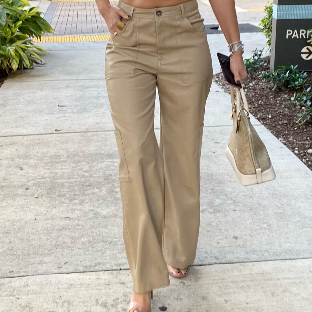 High-Waisted Faux Leather Utility Pants - Sans Souci - Size M